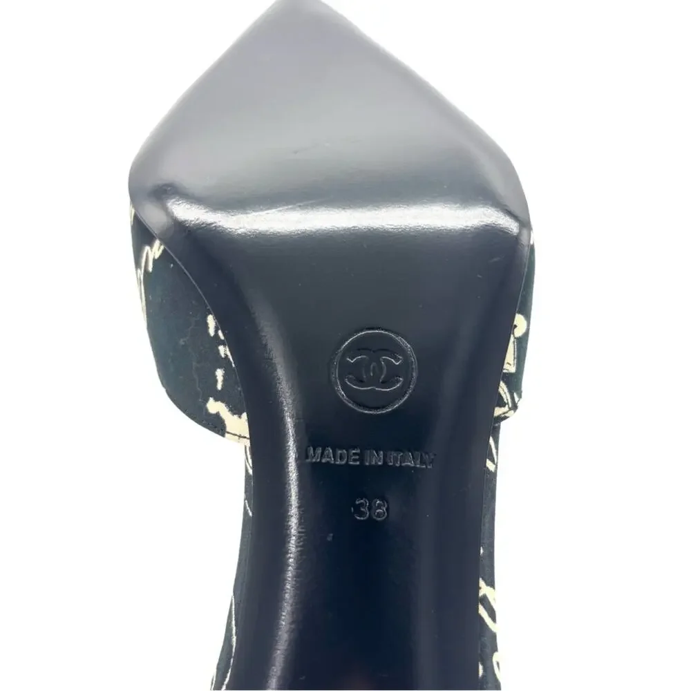 Vintage Chanel 2006 Cruise Script CC Logo Pointed Toe Kitten Heel Mules 38